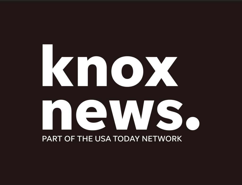 A black background with large white text reading "knox news." Below, smaller text states "PART OF THE USA TODAY NETWORK.